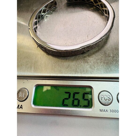 Estate Sterling Silver 925 Designer Diamond Filigree Hinged Cuff Bracelet 6” - Picture 10 of 10